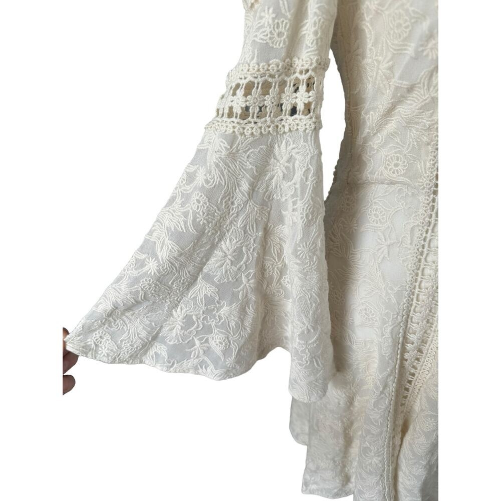 Alice+Olivia Lace Short Dress Bridal Ivory Bohemian Engagement Bachelorette Sz 4 - Picture 6 of 16
